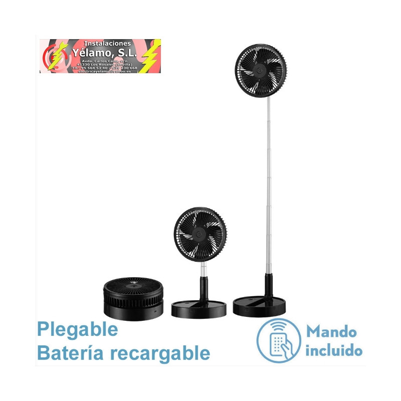 VENTILADOR DC PORTATIL GALAN NEGRO 10W, 3 VELOCIDADES, BATERIA REGX20X20cm PLEGABLE+REMOTO+TEMPORIZADOR