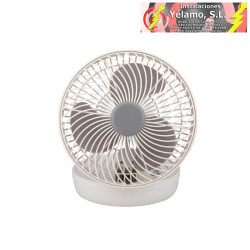 VENTILADOR INALAMBRICO SOBREMESA PACHECO BLANCO/GRIS 5W 3 VELOCIDADES RECARGABLE C/LUZ, ALIM.USB, ORIENTABLE 3ASPAS 29X19X16cm