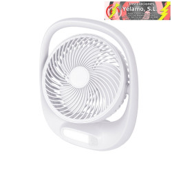 VENTILADOR INALAMBRICO SOBREMESA AGUILA BLANCO 5W 3VEL RECARGABLE C/LUZ, ALIM.USB ORIENTABLE 180º 3ASP 30X25X8 cm