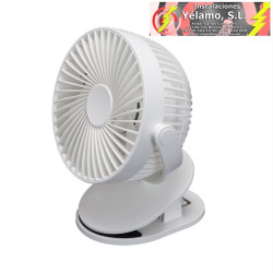 VENTILADOR SOBREMESA CON PINZA PEÑAFIEL BLANCO 5W, 3+1VEL, RECARGABLE ALIMENTACION USB 5ASPAS MOTOR DC 18X16X13cm INALAMBRICO