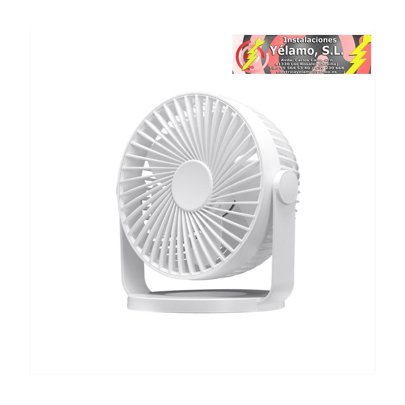MINIVENTILADOR SOBREMESA BRETAÑA BLANCO 5W 3+1VELOCIDADES RECARGABLE ALIMENTACION USB ORIENTABLE 5ASPAS 17X15X11,5cm