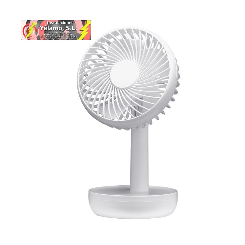 MINIVENTILADOR INALAMBRICO SOBREMESA LEMOSIN BLANCO 5W 3VELOCIDADES RECARGABLE ALIMEN.USB ORIENTABLE 5ASP 17X11X9cm MOTOR DC
