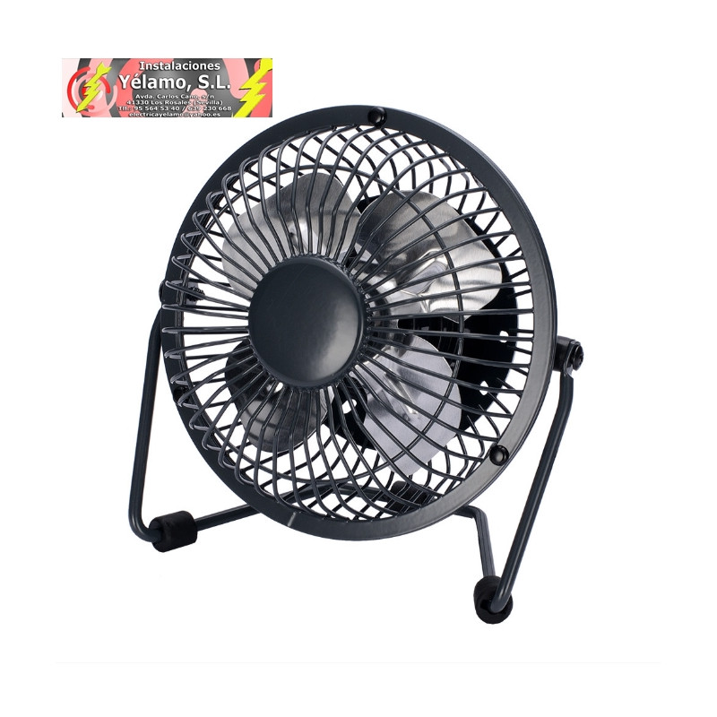 MINIVENTILADOR SOBREM.METAL BULERIAS 2,5W 5V NEGRO 14,8X14,2X7,6 cm ORIENTABLE ALIMENTACION MEDIANTE PUERTO USB