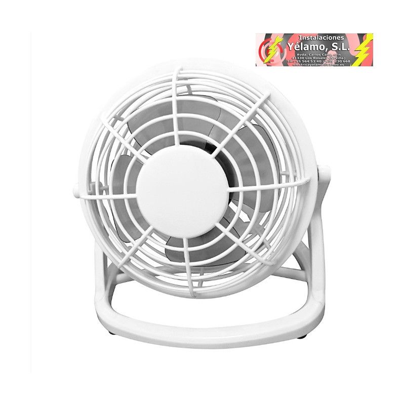 MINIVENTILADOR SOBREMESA TANGO 2,5W 5V BLANCO 14,5X14,5X10 cm ORIENTABLE ALIMENTACION MEDIANTE PUERTO USB