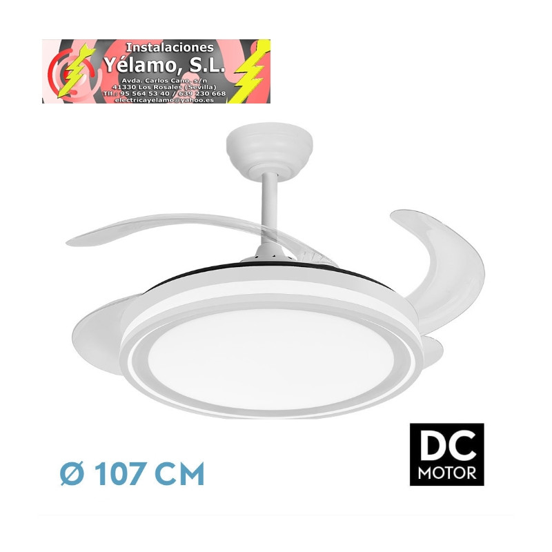VENTILADOR DC BANDIDO 59W BLANCO 4ASPAS 107D 5900LM 3500-4000-6500K REMOTO Y TEMPORIZADOR