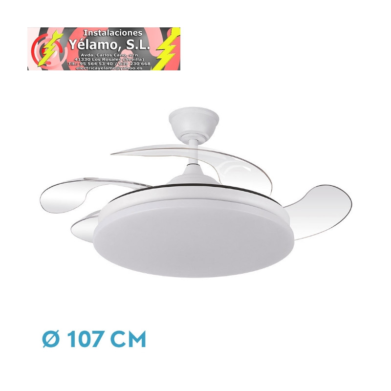 VENTILADOR DC TRIDENTE 59W BLANCO 4ASPAS DESP.107D 6980LM REG.INTENSIDAD REMOTO+TEMPORIZADOR+MEMORIA 3000-4000-6000K