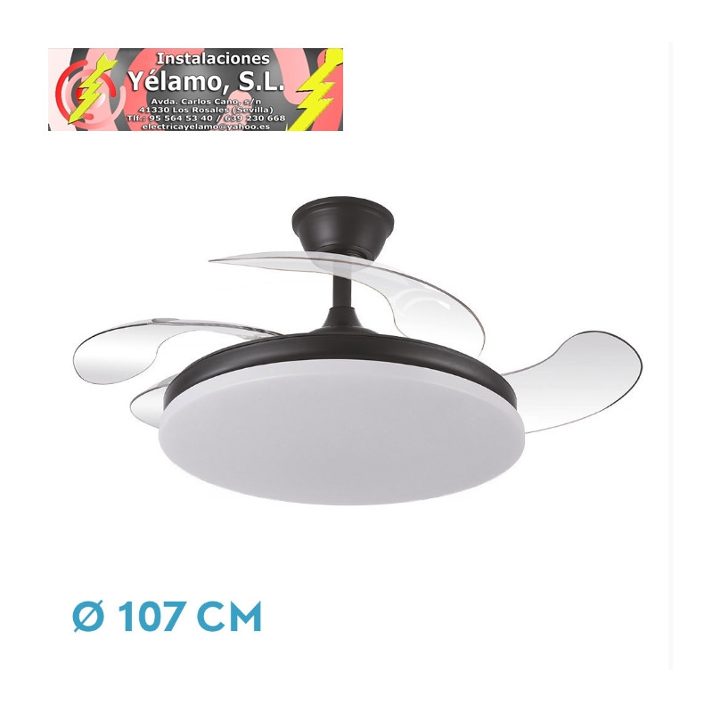VENTILADOR DC TRIDENTE 59W NEGRO 4ASPAS DESP. 107D 6980LM REG.INTENSIDAD REMOTO+TEMPORIZADOR+MEMORIA 3000-4000-6000K