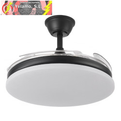 VENTILADOR DC TRIDENTE 59W NEGRO 4ASPAS DESP. 107D 6980LM REG.INTENSIDAD REMOTO+TEMPORIZADOR+MEMORIA 3000-4000-6000K