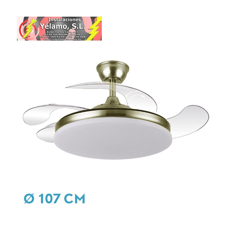 VENTILADOR DC TRIDENTE 59W CUERO 4ASPAS 107D 6980LM REG.INTENSIDAD REMOTO+TEMPORIZADOR+MEMORIA 3000-4000-6000K