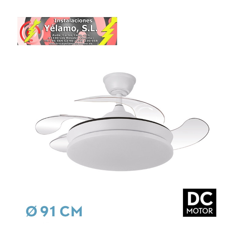 VENTILADOR DC TRIDENTE MINI 59W BLANCO 4ASPAS DESP. 91D 6980LM REG.INTENSIDAD REMOTO+TEMPORIZADOR+MEMORIA 3000-4000-6000K
