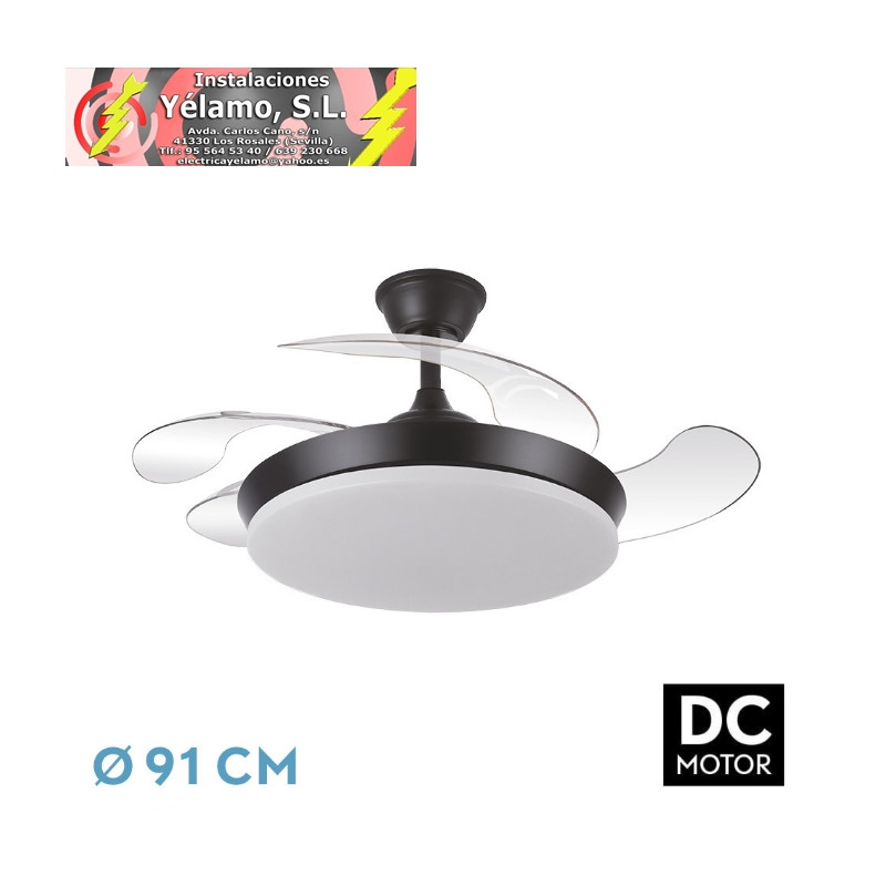 VENTILADOR DC TRIDENTE MINI 59W NEGRO 4ASPAS DESP.91D 6980LM REG.INTENSIDAD REMOTO+TEMPORIZADOR+MEMORIA 3000-4000-6000K
