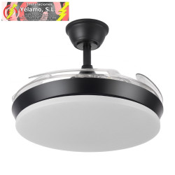 VENTILADOR DC TRIDENTE MINI 59W NEGRO 4ASPAS DESP.91D 6980LM REG.INTENSIDAD REMOTO+TEMPORIZADOR+MEMORIA 3000-4000-6000K