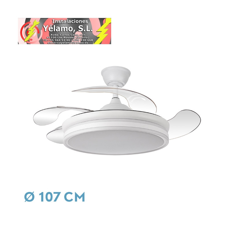 VENTILADOR BAYOMO 59W 6980LM BLANCO 4 ASPAS DESP. 34,5/42X50/107 D. 3 COLOR. DC.REMOTO+REG.INTENSIDAD