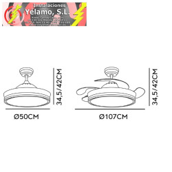 VENTILADOR BAYOMO 59W 6980LM NIQUEL 4 ASPAS DESP. 34,5/42X50/107 D.3 COLOR. DC.REMOTO+REG.INTENSIDAD