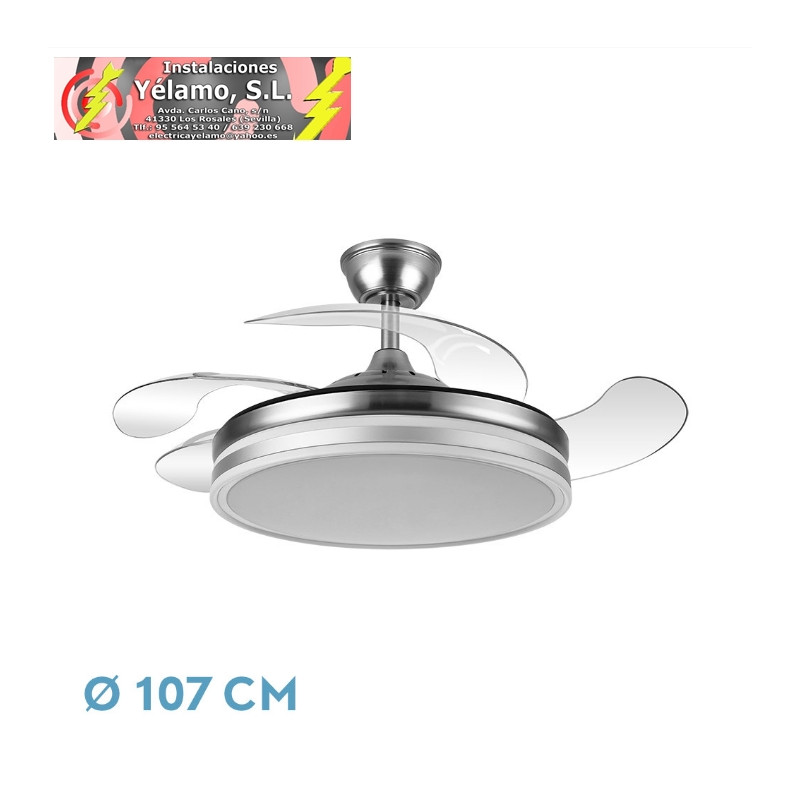 VENTILADOR BAYOMO 59W 6980LM NIQUEL 4 ASPAS DESP. 34,5/42X50/107 D.3 COLOR. DC.REMOTO+REG.INTENSIDAD