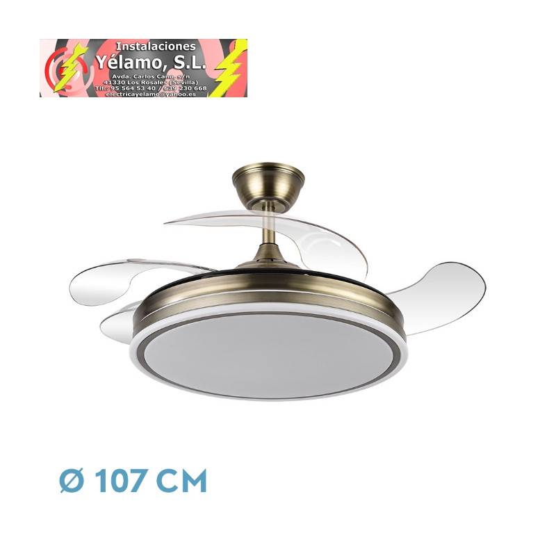 VENTILADOR MAYOMO 59W 6980LM CUERO 4 ASPAS DESP. 34,5/42X50/107D.3 COLOR, DC.REMOTO+REG.INTENSIDAD