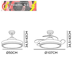 VENTILADOR MAYOMO 59W 6980LM CUERO 4 ASPAS DESP. 34,5/42X50/107D.3 COLOR, DC.REMOTO+REG.INTENSIDAD