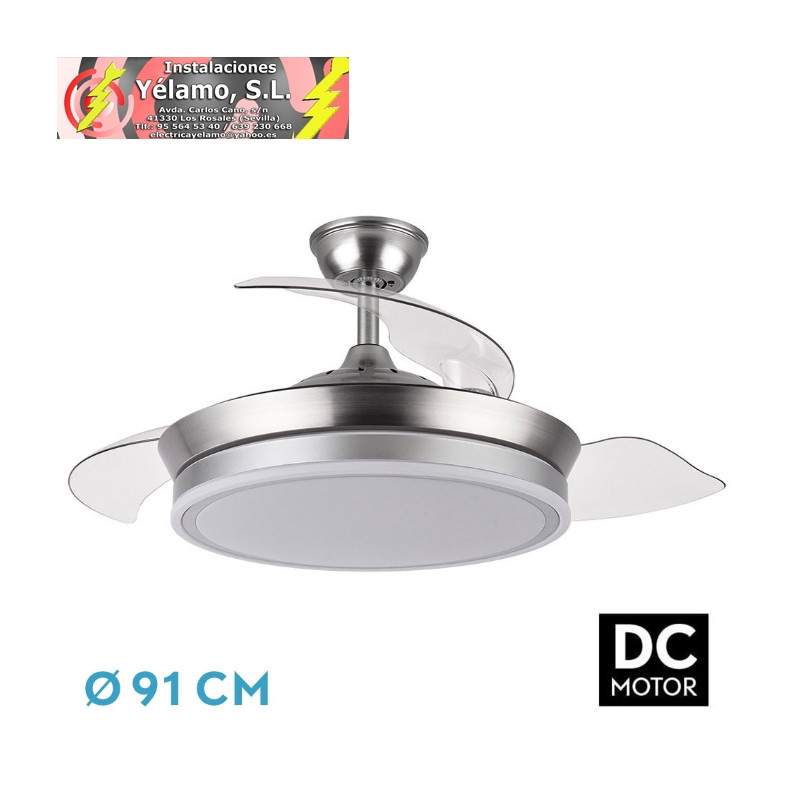 VENTILADOR DC BAYOMO NIQUEL 59W 6120LM 91D 3ASP.DESPLEGABLES 3000-4000-6000K REMOTO, TEMPORIZADOR, MEMORIA