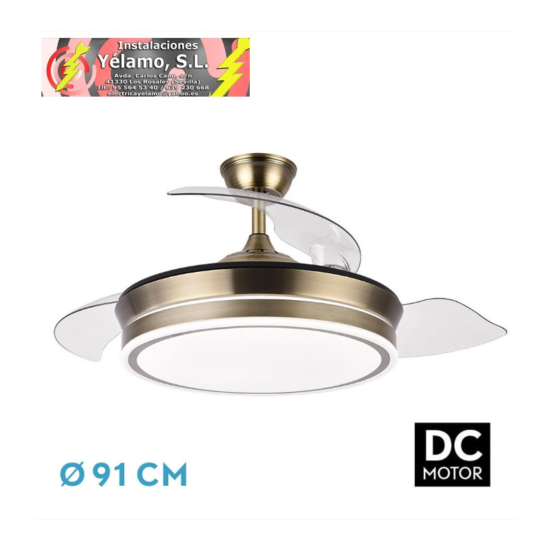 VENTILADOR DC BAYOMO CUERO 59W 6980LM 91D 3ASP.DESPLEGABLES 3000-4000-6000K REMOTO, TEMPORIZADOR, MEMORIA