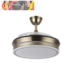 VENTILADOR DC BAYOMO CUERO 59W 6980LM 91D 3ASP.DESPLEGABLES 3000-4000-6000K REMOTO, TEMPORIZADOR, MEMORIA