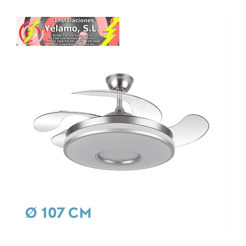 VENTILADOR DANI 59W 6980LM NIQUEL 4 ASPAS DESPLEGABLES 6 VELOCIDADES 107D 3000-4000-6000K REMOTO, REG.INT, MEMORI Y TEMPOR