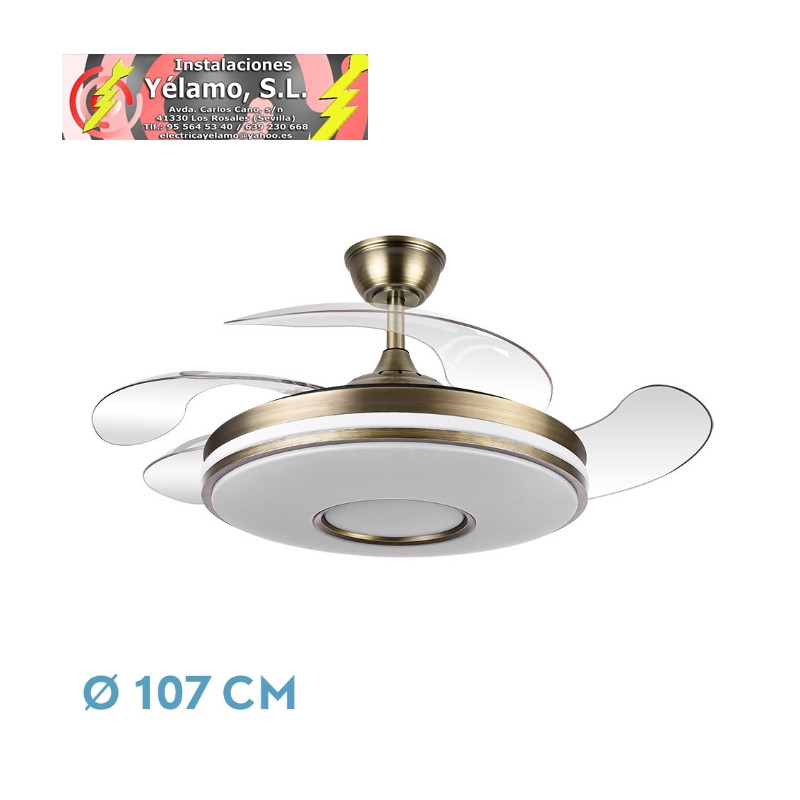 VENTILADOR DANI 59W 6980LM CUERO 4 ASPAS DESPLEGABLES 107D 3000-4000-6000K REMOTO, REG.INTENSIDAD, MEMOR. Y TEMPOR. 24