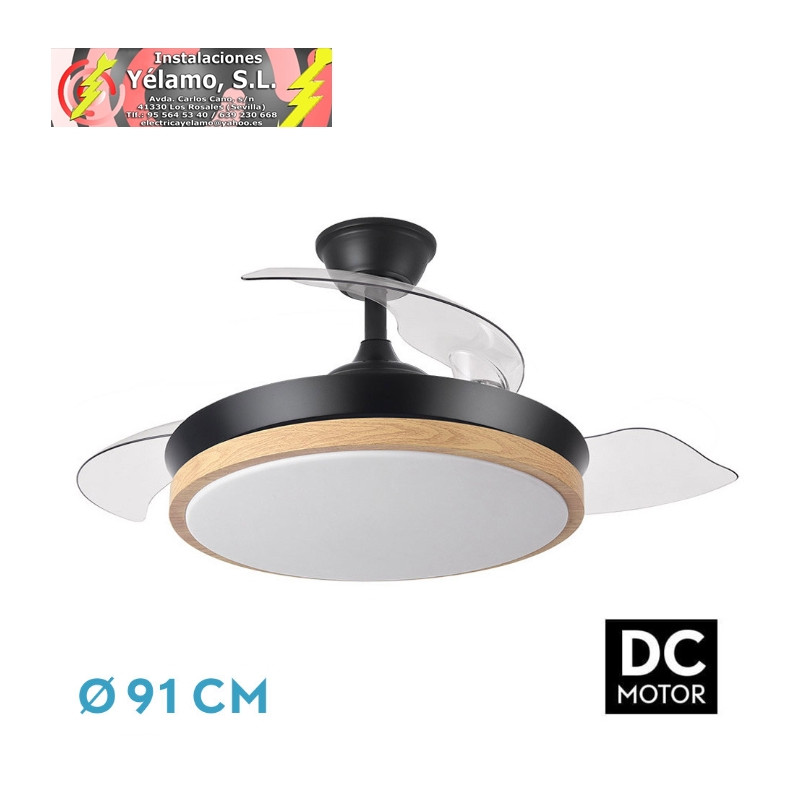 VENTILADOR DC EVROS NEGRO/HAYA 59W 6980LM 91D 3ASPAS DESPLEGABLES 3000-4000-6000K REMOTO, TEMPORIZADOR, MEMORIA