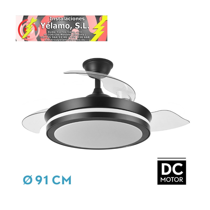 VENTILADOR DC ESPARTA NEGRO MINI 59W 6980LM 91D 3ASPAS DESPLEGABLES 3000-4000-000K REMOTO+TEMPORIZADOR+MEMORIA