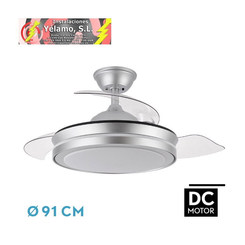 VENTILADOR DC ESPARTA MINI PLATA 59W 6980LM 91D 3ASPAS DESPLEGABLES 3000-4000-6000K REMOTO+TEMPORIZADOR+MEMORIA