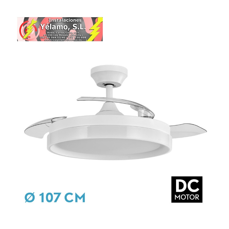 VENTILADOR DC ZENIT BLANCO 59W 3 ASPAS DESPLEGABLES 107D 6980LM 6 VELOCIDADES 3000K,4500K6000K REMOTO+TEMPORIZADOR+MEMORIA