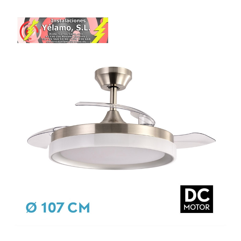 VENTILADOR DC ZENIT NIQUEL 59W 3 ASPAS DESPLEGABLES 107D 6980LM 6VEL 3000K,4500K,6000K, REMOTO+TEMPORIZADOR+MEMORIA