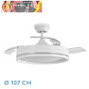 VENTILADOR DC CERRATO BLANCO 72W 3ASPAS DESPLEGABLES 107D 7200LM 6 VEL 3000K,4500K,6000K, REMOTO+TEMPORIZADOR+MEMORIA