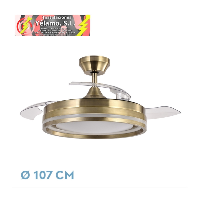 VENTILADOR DC CERRATO CUERO 72W 3ASPAS DESPLEGABLES 107D 7200LM 6 VEL 3000K,4500K,6000K, REMOTO+TEMPORIZADOR+MEMORIA