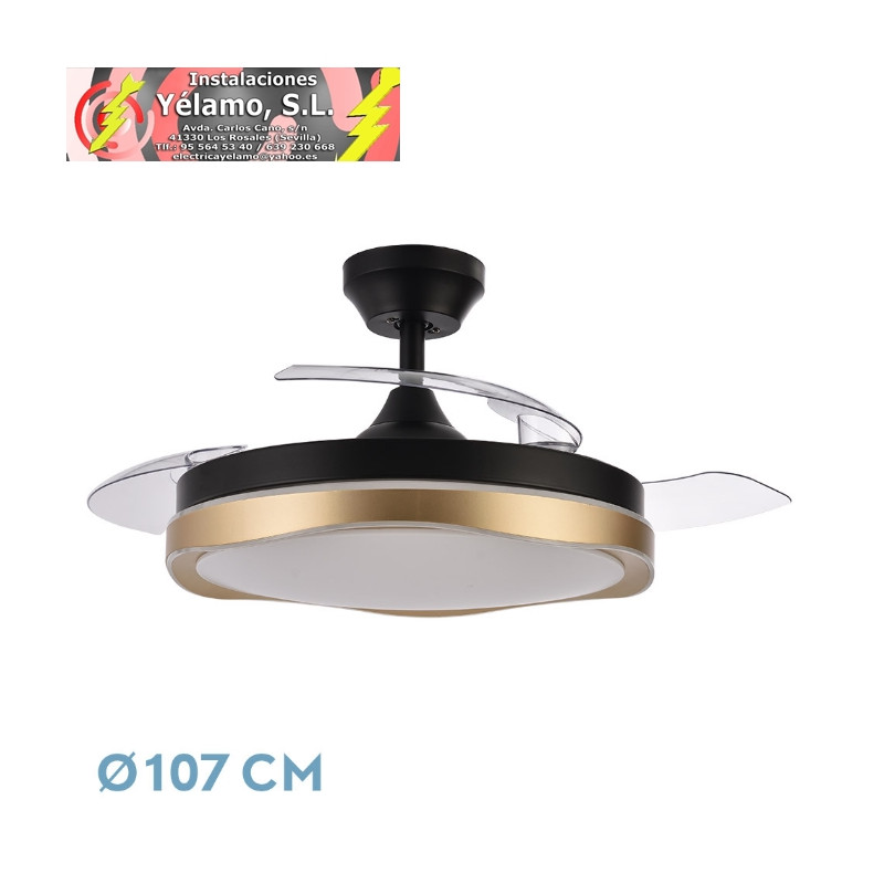 VENTILADOR DC BLONDI NEGRO/ORO 72W 3ASPAS 107D 7200LM 6VEL 3000K,4500K,6000K, REMOTO+TEMPORIZADOR+MEMORIA