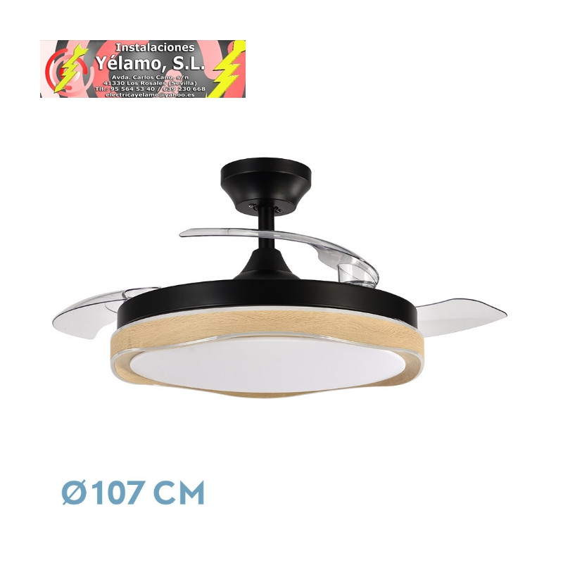 VENTILADOR DC BLONDI NEGRO/MADERA 72W 3ASPAS 107D 7200LM 6VEL 3000K,4500K,6000K REMOTO+TEMPORIZADOR+MEMORIA