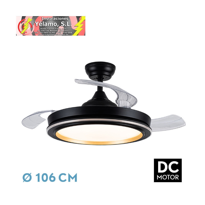 VENTILADOR DC PICOLO 72W 6226LM NEGRO/ORO 3 ASPAS DESPLEGABLES 106D 3000-4000-6500K REMOTO, TEMPORIZADOR, MEMORIA