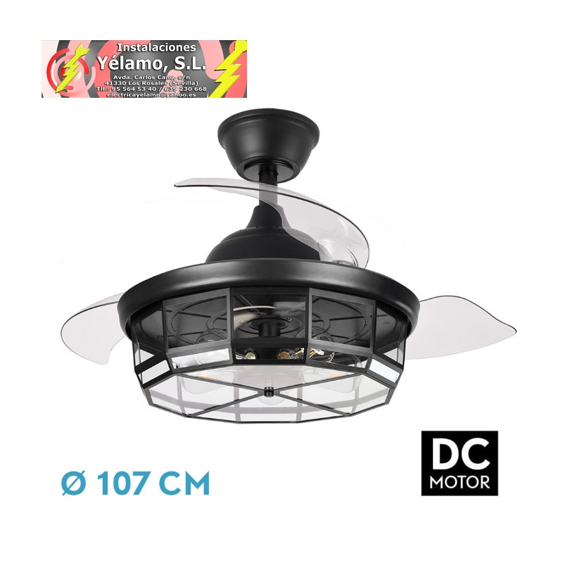 VENTILADOR DC TORNADO NEGRO 5XE27 107D 3ASPAS DESPLEGABLES 6VELOCIDADES C/REMOTO Y TEMPORIZADOR