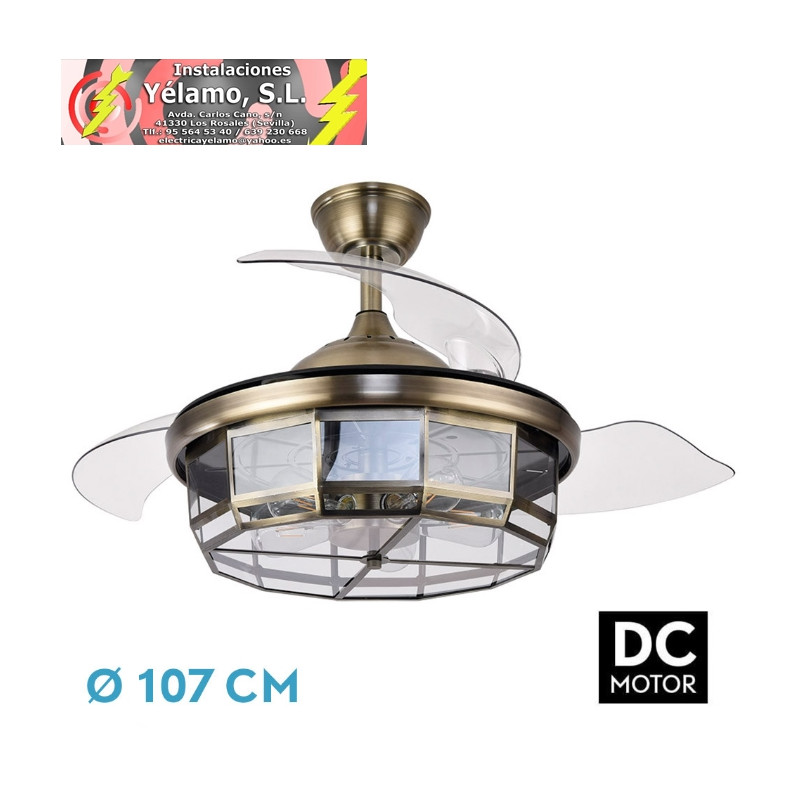 VENTILADOR DC TORNADO CUERO 5XE27 107D 3ASPAS DESPLEGABLES 6VELOCIDADES C/REMOTO Y TEMPORIZADOR