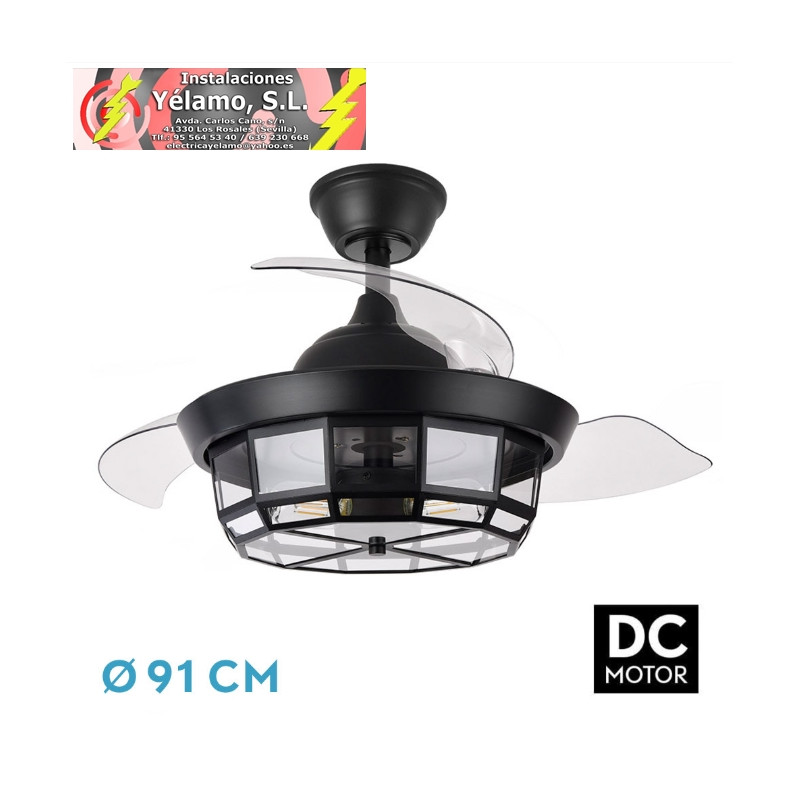 VENTILADOR DC TORNADO MINI NEGRO 3XE27 91D 3ASPAS DESPLEGABLES 6VELOCIDADES C/REMOTO Y TEMPORIZADOR
