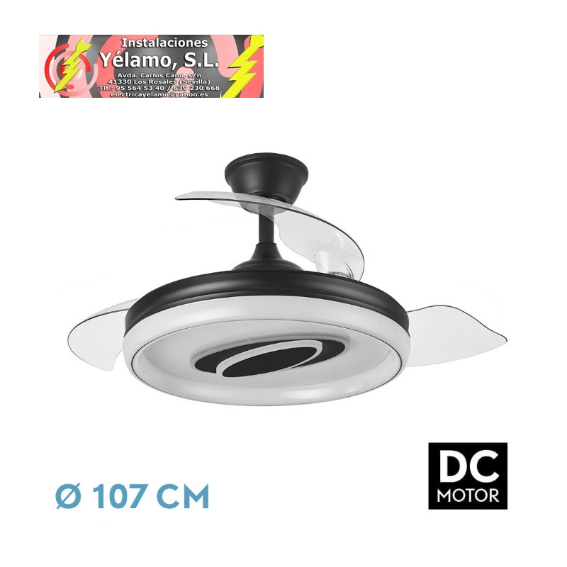 VENTILADOR DC MARACANA 57W NEGRO 3ASPAS 107D 5980LM 3000-4500-6500K REG.INTENSIDAD+REMOTO+MEMORIA+TEMPORIZADOR