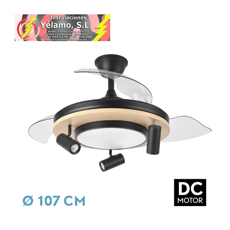 VENTILADOR DC GLADIATOR 37+15W NEGRO/MADERA 3ASP.107D 3980LM 3000-4500-6500K 2ENCENDIDOS INDEP.REMOTO+MEMORIA+TEMPORIZ