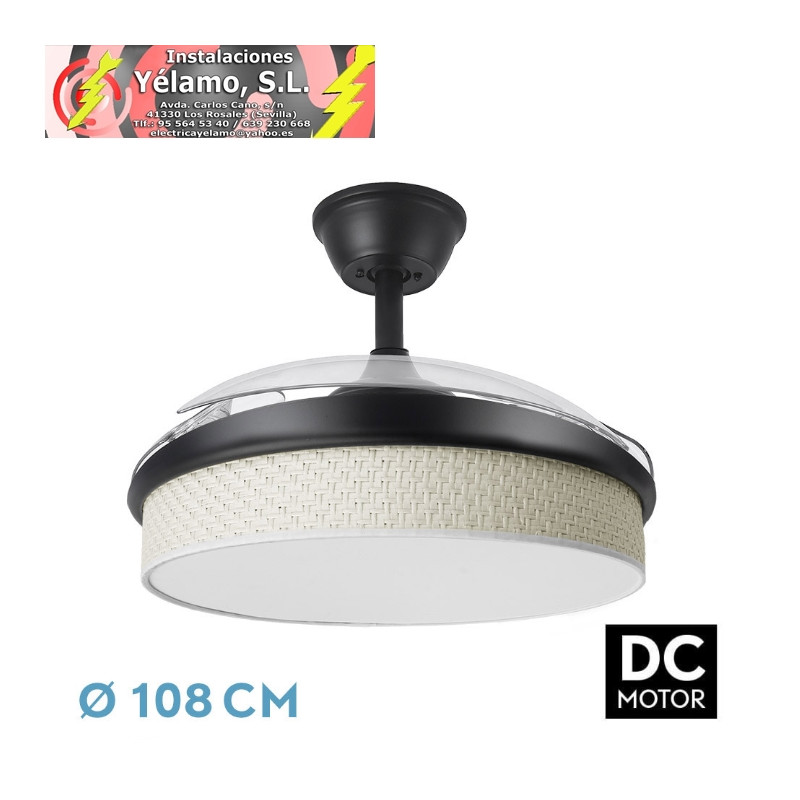 VENTILADOR DC MODA 72W NEGRO/CAÑIZO BLANCO 108D 3ASPAS 7200LM 3000K,4000K,6000K REMOTO+MEMORIA+TEMPORIZADOR