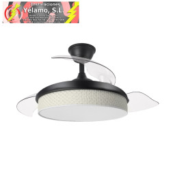 VENTILADOR DC MODA 72W NEGRO/CAÑIZO BLANCO 108D 3ASPAS 7200LM 3000K,4000K,6000K REMOTO+MEMORIA+TEMPORIZADOR
