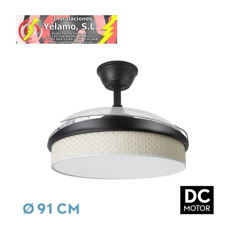 VENTILADOR DC MODA 72W NEGRO/CAÑIZO BLANCO 91D 3ASPAS 7200LM 3000-4000-6000K REMOTO+MEMORIA+TEMPORIZADOR