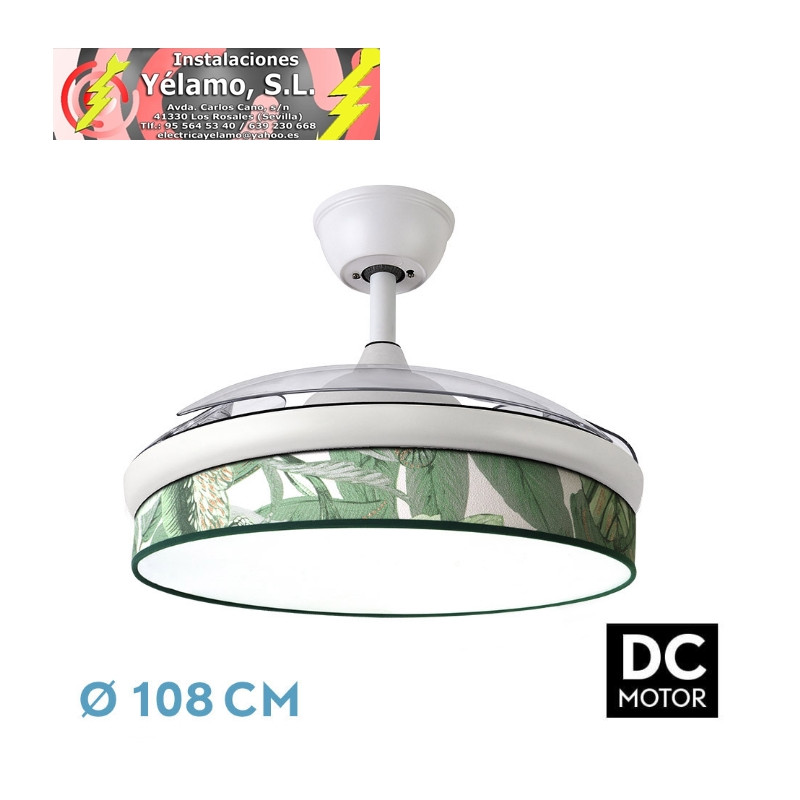 VENTILADOR DC MODA 72W BLANCO/HOJA VERDE 108D 3ASPAS 7200LM 3000K,4000K,6000K REMOTO+MEMORIA+TEMPORIZADOR