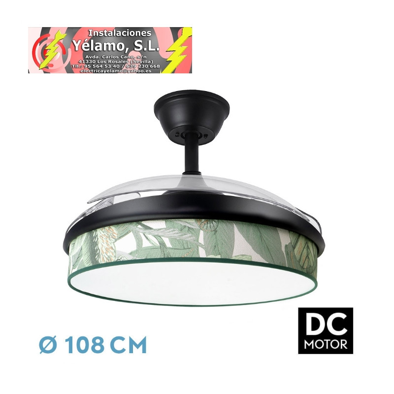 VENTILADOR DC MODA 72W NEGRO/HOJA VERDE 108D 3ASPAS 7200LM 3000K,4000K,6000K REMOTO+MEMORIA+TEMPORIZADOR