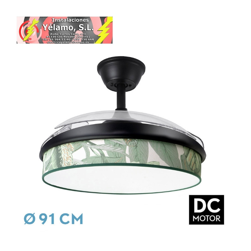 VENTILADOR DC MODA 72W NEGRO/HOJA VERDE 91D 3ASPAS 7200LM 3000K,4000K,6000K REMOTO+MEMORIA+TEMPORIZADOR