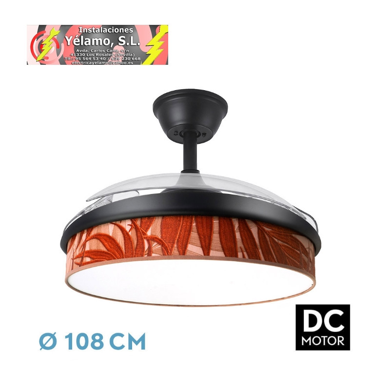 VENTILADOR DC MODA 72W NEGRO/HOJA CALDERA 108D 3ASPAS 7200LM 3000K,4000K,6000K REMOTO+MEMORIA+TEMPORIZ