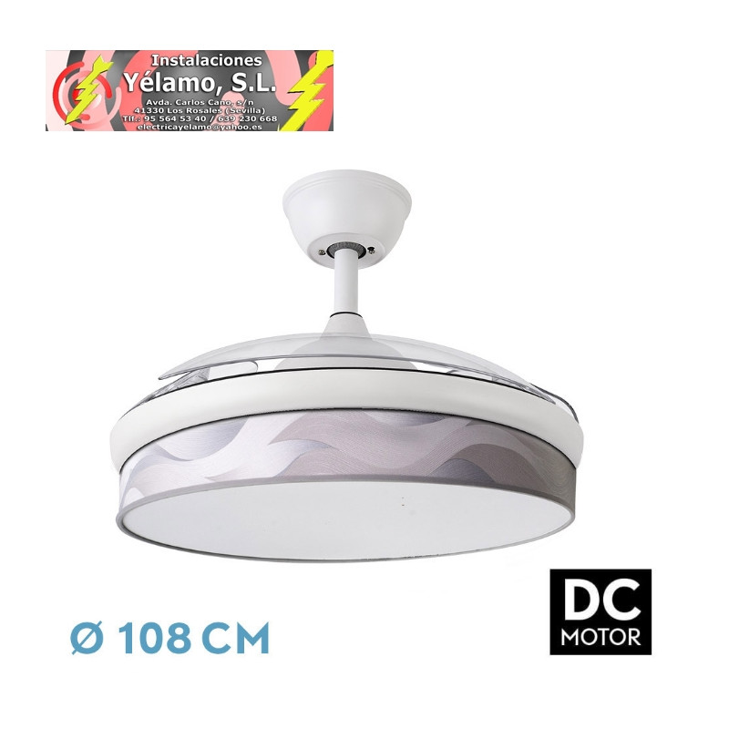 VENTILADOR DC MODA 72W BLANCO/OLA GRIS 108D 3ASPAS 7200LM 3000K,4000K,6000K REMOTO+MEMORIA+TEMPORIZADOR