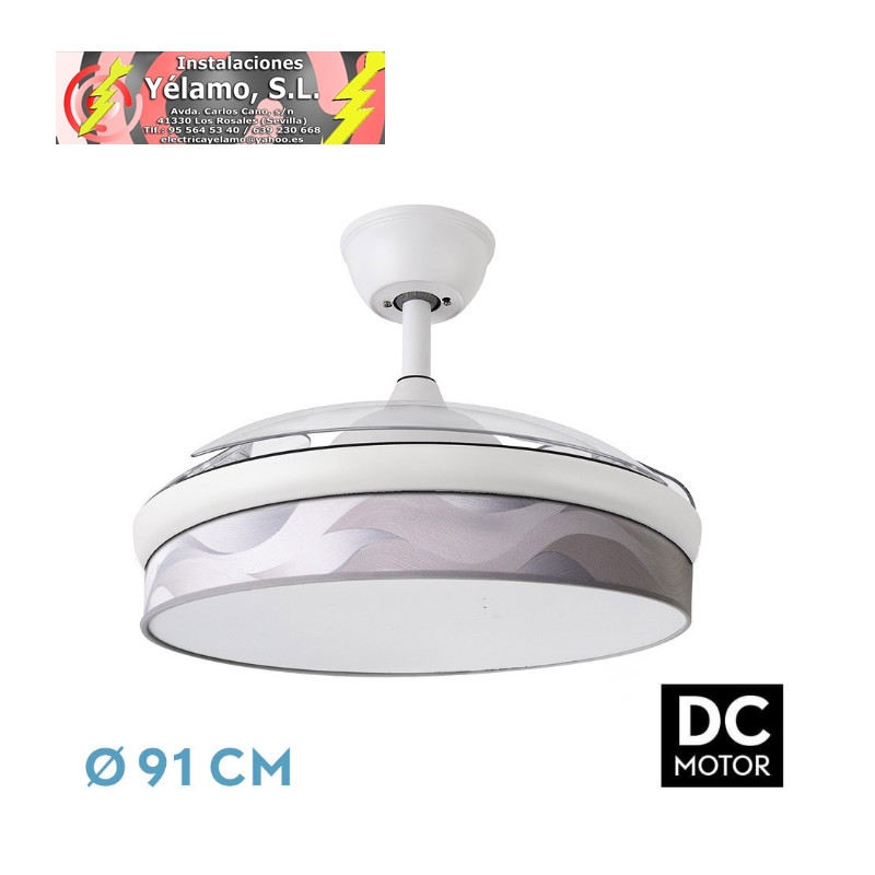 VENTILADOR DC MODA 72W BLANCO/OLA GRIS 91D 3ASPAS 7200LM 3000K,4000K,6000K REMOTO+MEMORIA+TEMPORIZADOR